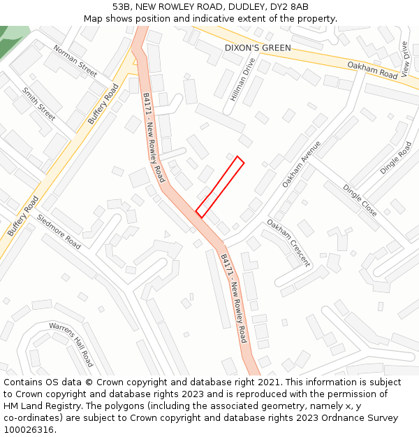 53B, NEW ROWLEY ROAD, DUDLEY, DY2 8AB: Location map and indicative extent of plot