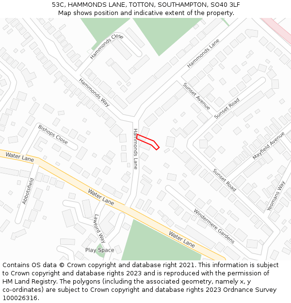 53C, HAMMONDS LANE, TOTTON, SOUTHAMPTON, SO40 3LF: Location map and indicative extent of plot