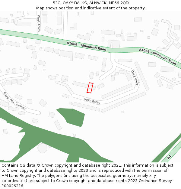 53C, OAKY BALKS, ALNWICK, NE66 2QD: Location map and indicative extent of plot