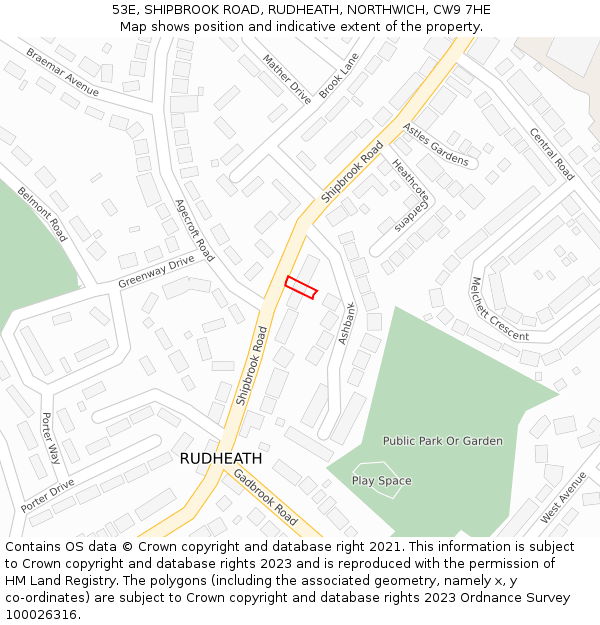 53E, SHIPBROOK ROAD, RUDHEATH, NORTHWICH, CW9 7HE: Location map and indicative extent of plot