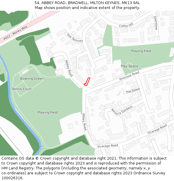 54, ABBEY ROAD, BRADWELL, MILTON KEYNES, MK13 9AL: Location map and indicative extent of plot