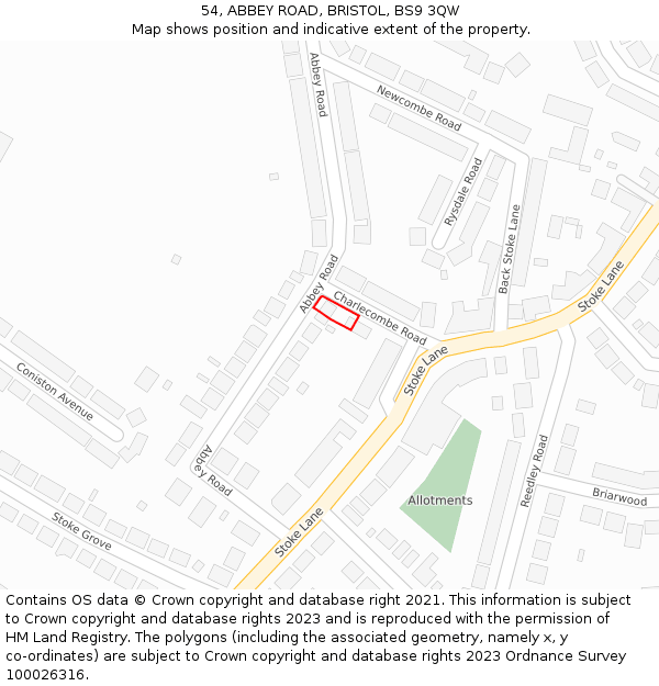 54, ABBEY ROAD, BRISTOL, BS9 3QW: Location map and indicative extent of plot