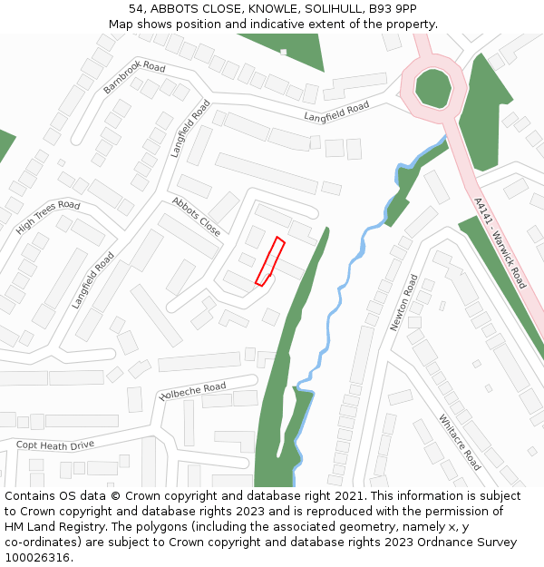 54, ABBOTS CLOSE, KNOWLE, SOLIHULL, B93 9PP: Location map and indicative extent of plot
