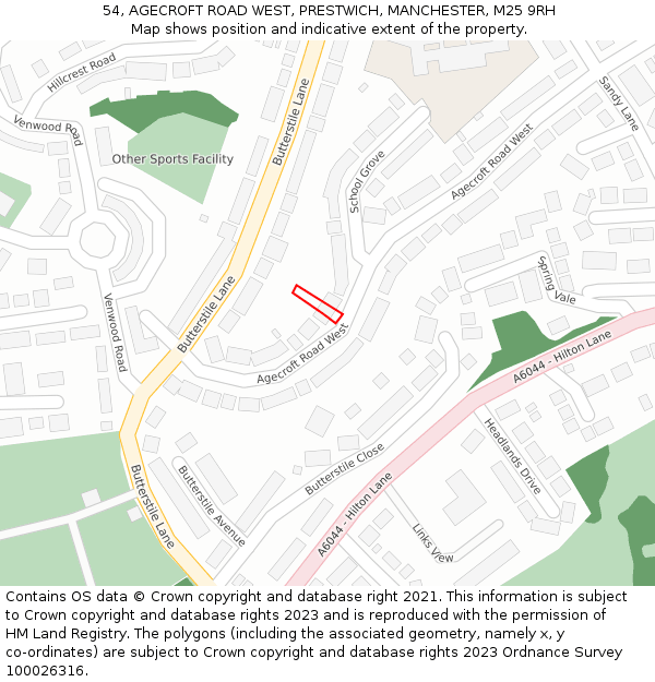 54, AGECROFT ROAD WEST, PRESTWICH, MANCHESTER, M25 9RH: Location map and indicative extent of plot