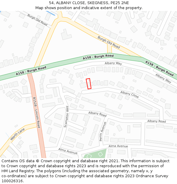 54, ALBANY CLOSE, SKEGNESS, PE25 2NE: Location map and indicative extent of plot