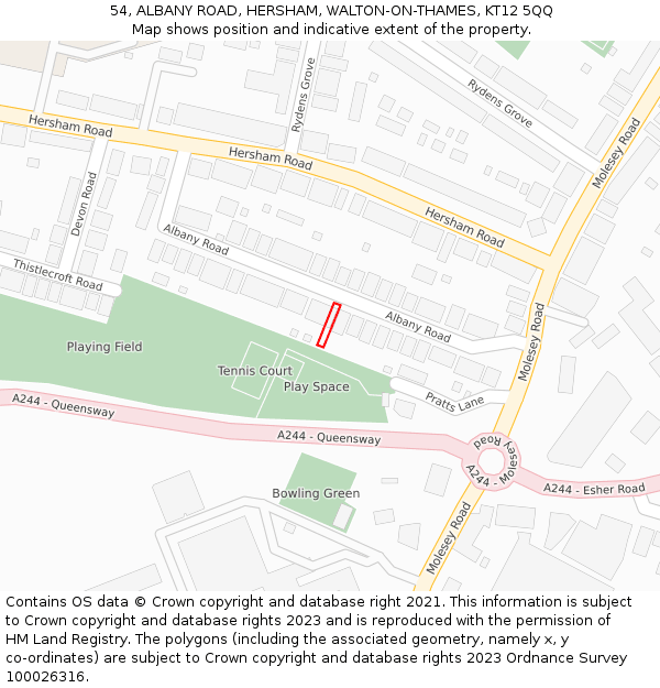 54, ALBANY ROAD, HERSHAM, WALTON-ON-THAMES, KT12 5QQ: Location map and indicative extent of plot