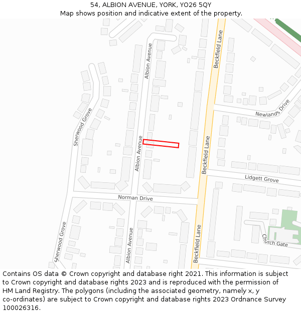 54, ALBION AVENUE, YORK, YO26 5QY: Location map and indicative extent of plot