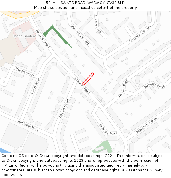 54, ALL SAINTS ROAD, WARWICK, CV34 5NN: Location map and indicative extent of plot