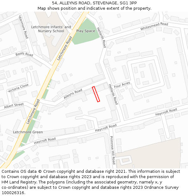 54, ALLEYNS ROAD, STEVENAGE, SG1 3PP: Location map and indicative extent of plot