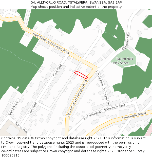 54, ALLTYGRUG ROAD, YSTALYFERA, SWANSEA, SA9 2AP: Location map and indicative extent of plot