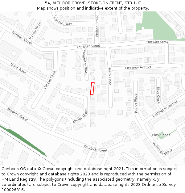 54, ALTHROP GROVE, STOKE-ON-TRENT, ST3 1UF: Location map and indicative extent of plot