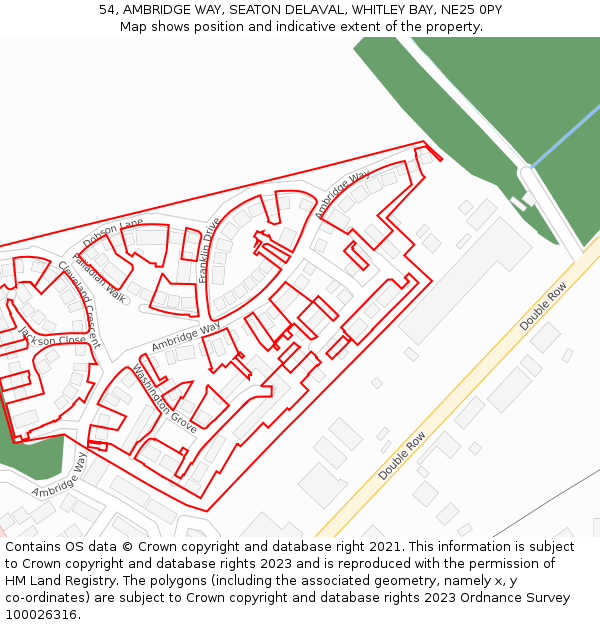 54, AMBRIDGE WAY, SEATON DELAVAL, WHITLEY BAY, NE25 0PY: Location map and indicative extent of plot