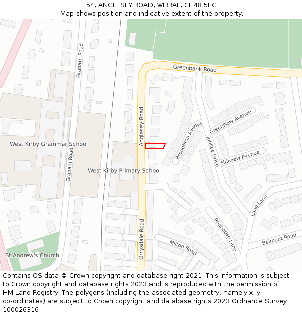 54, ANGLESEY ROAD, WIRRAL, CH48 5EG: Location map and indicative extent of plot