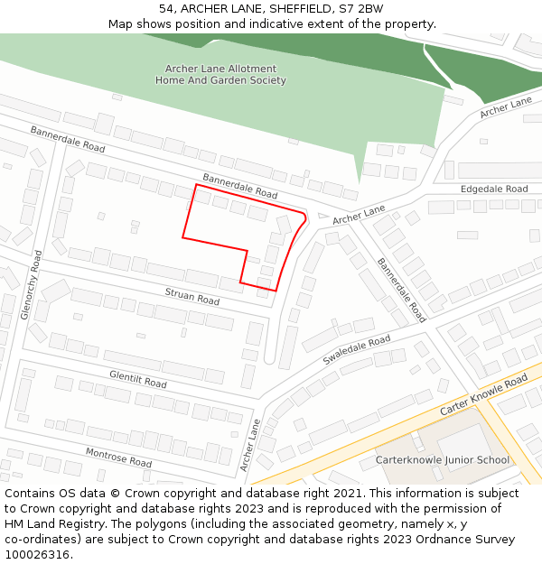 54, ARCHER LANE, SHEFFIELD, S7 2BW: Location map and indicative extent of plot