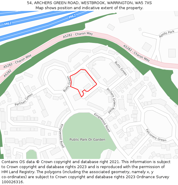 54, ARCHERS GREEN ROAD, WESTBROOK, WARRINGTON, WA5 7XS: Location map and indicative extent of plot