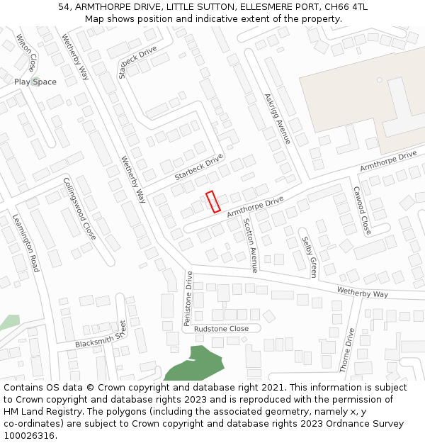 54, ARMTHORPE DRIVE, LITTLE SUTTON, ELLESMERE PORT, CH66 4TL: Location map and indicative extent of plot