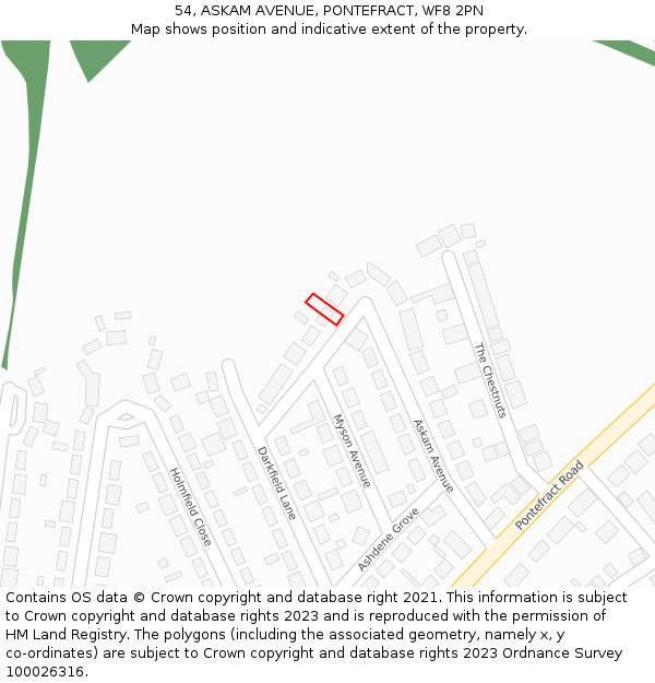 54, ASKAM AVENUE, PONTEFRACT, WF8 2PN: Location map and indicative extent of plot