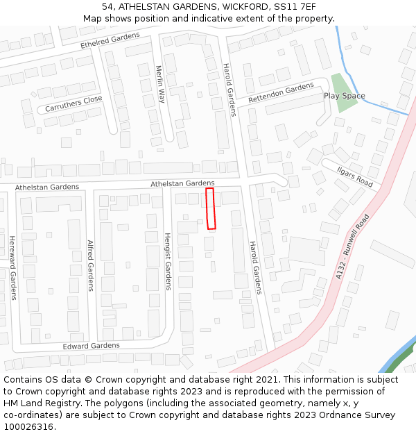 54, ATHELSTAN GARDENS, WICKFORD, SS11 7EF: Location map and indicative extent of plot