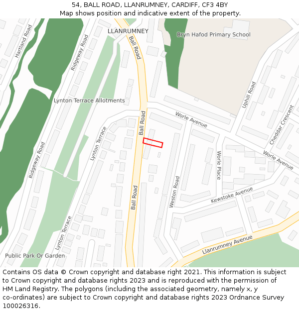 54, BALL ROAD, LLANRUMNEY, CARDIFF, CF3 4BY: Location map and indicative extent of plot