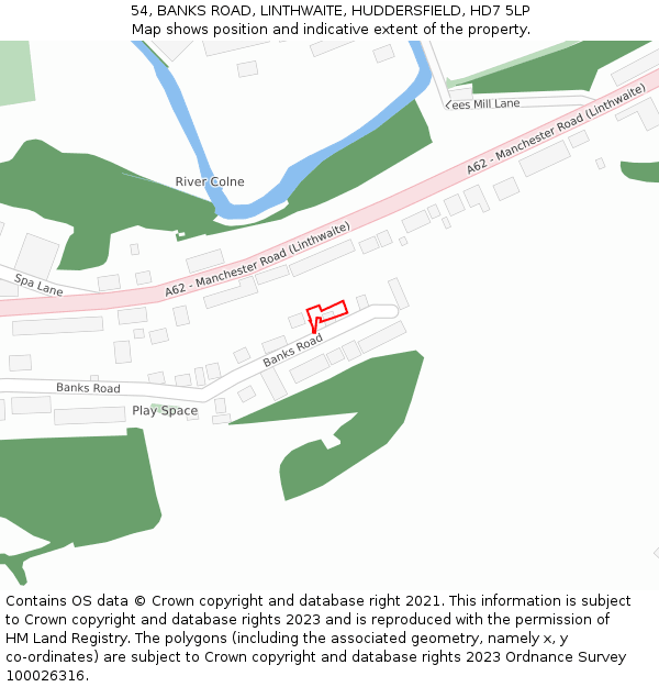 54, BANKS ROAD, LINTHWAITE, HUDDERSFIELD, HD7 5LP: Location map and indicative extent of plot