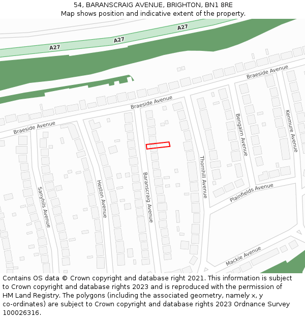 54, BARANSCRAIG AVENUE, BRIGHTON, BN1 8RE: Location map and indicative extent of plot