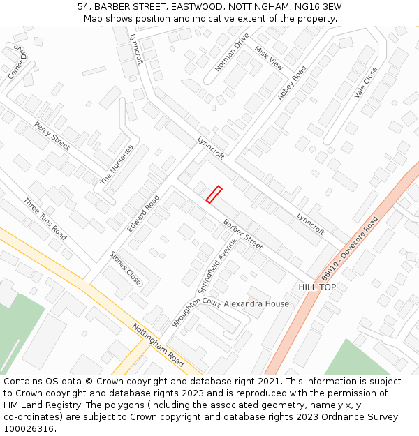 54, BARBER STREET, EASTWOOD, NOTTINGHAM, NG16 3EW: Location map and indicative extent of plot