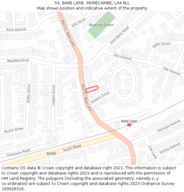 54, BARE LANE, MORECAMBE, LA4 6LL: Location map and indicative extent of plot