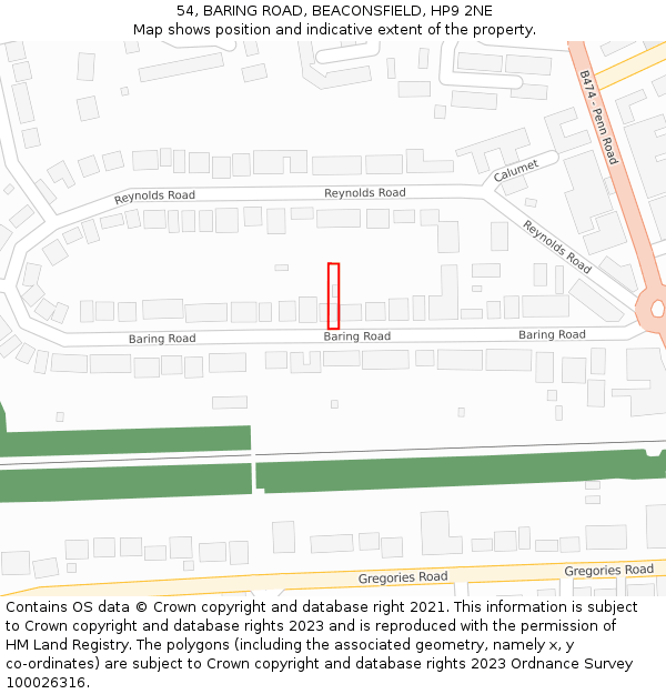 54, BARING ROAD, BEACONSFIELD, HP9 2NE: Location map and indicative extent of plot