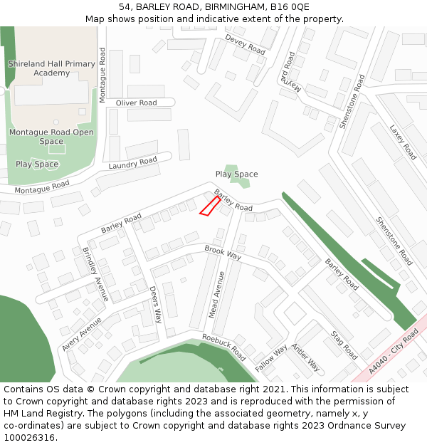 54, BARLEY ROAD, BIRMINGHAM, B16 0QE: Location map and indicative extent of plot