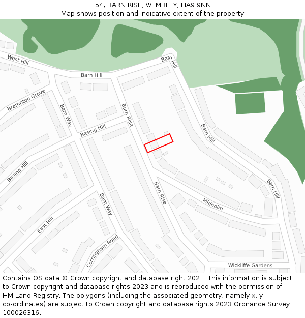 54, BARN RISE, WEMBLEY, HA9 9NN: Location map and indicative extent of plot