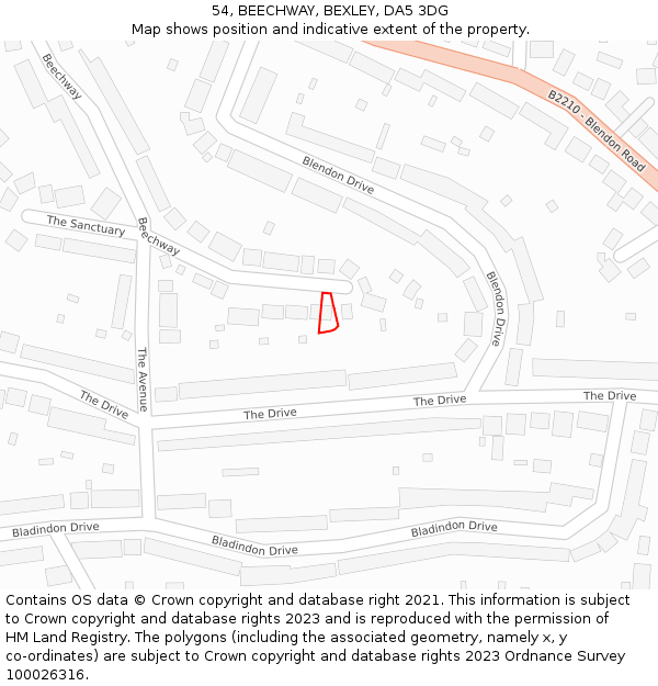 54, BEECHWAY, BEXLEY, DA5 3DG: Location map and indicative extent of plot