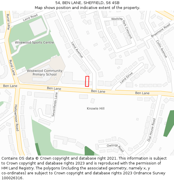 54, BEN LANE, SHEFFIELD, S6 4SB: Location map and indicative extent of plot