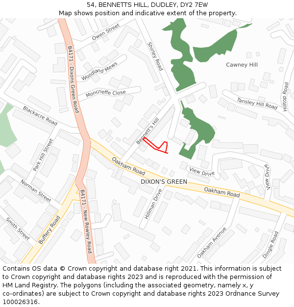 54, BENNETTS HILL, DUDLEY, DY2 7EW: Location map and indicative extent of plot