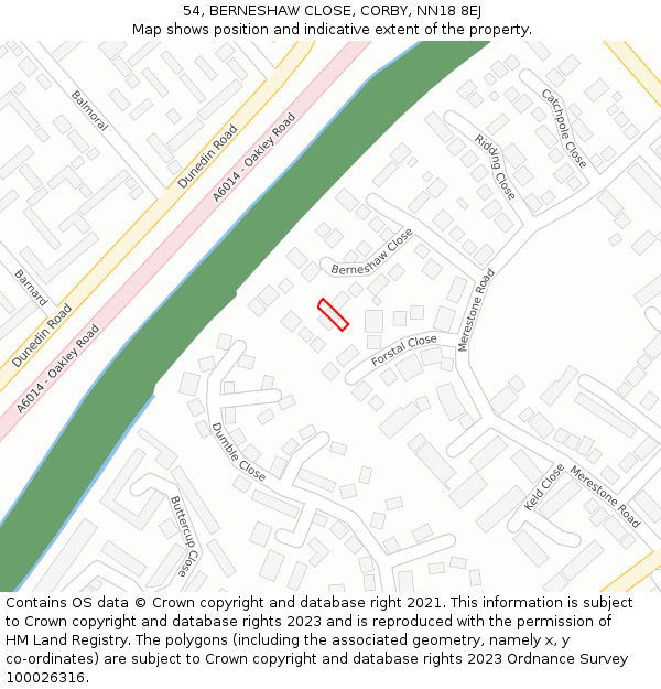 54, BERNESHAW CLOSE, CORBY, NN18 8EJ: Location map and indicative extent of plot