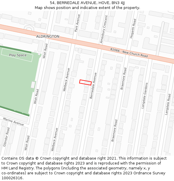 54, BERRIEDALE AVENUE, HOVE, BN3 4JJ: Location map and indicative extent of plot