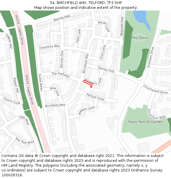 54, BIRCHFIELD WAY, TELFORD, TF3 5HP: Location map and indicative extent of plot