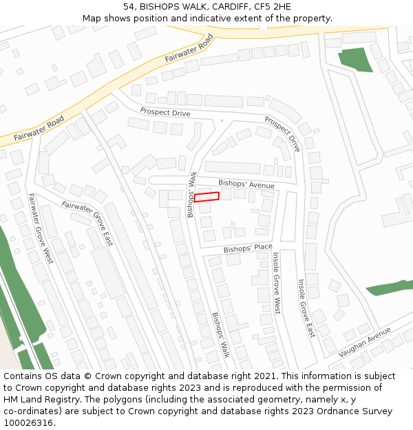 54, BISHOPS WALK, CARDIFF, CF5 2HE: Location map and indicative extent of plot