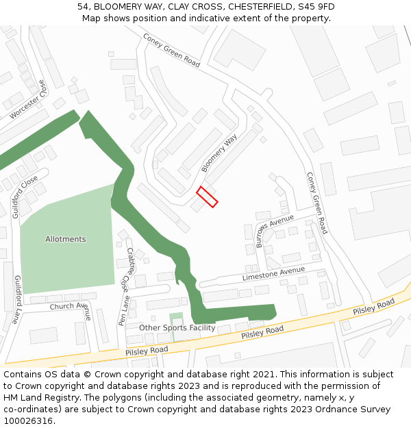 54, BLOOMERY WAY, CLAY CROSS, CHESTERFIELD, S45 9FD: Location map and indicative extent of plot