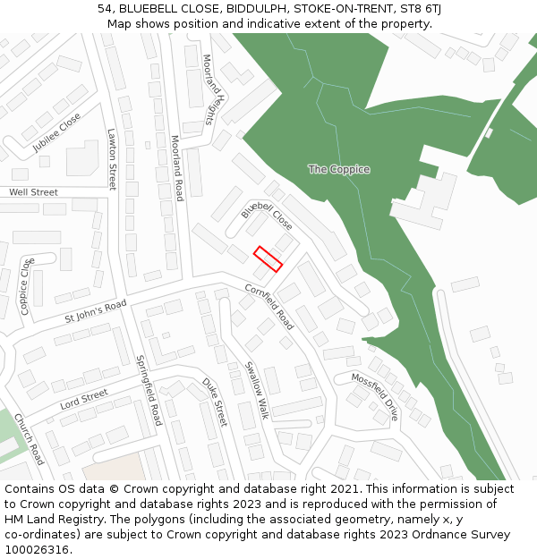 54, BLUEBELL CLOSE, BIDDULPH, STOKE-ON-TRENT, ST8 6TJ: Location map and indicative extent of plot