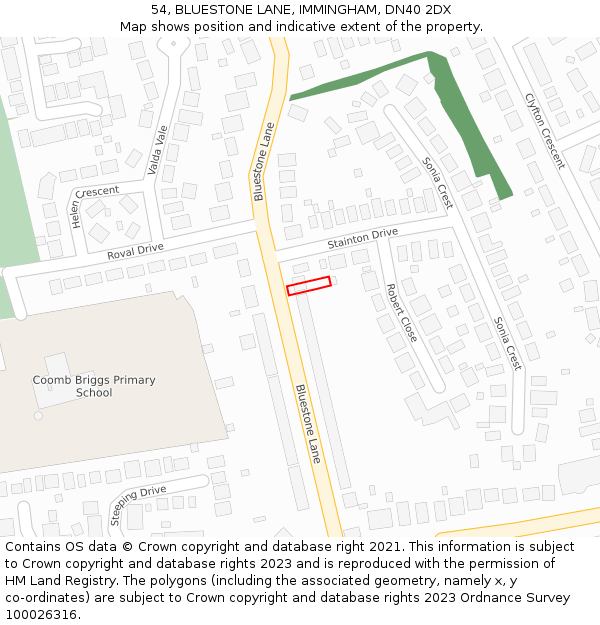 54, BLUESTONE LANE, IMMINGHAM, DN40 2DX: Location map and indicative extent of plot