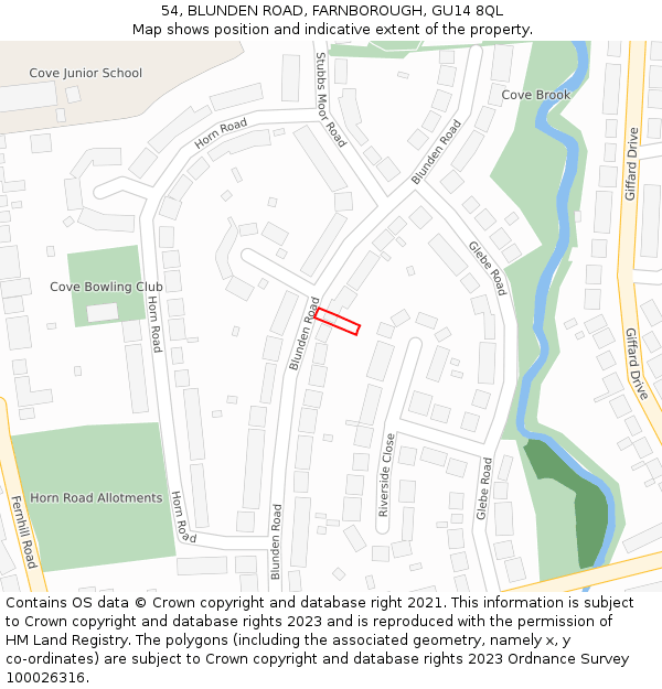 54, BLUNDEN ROAD, FARNBOROUGH, GU14 8QL: Location map and indicative extent of plot