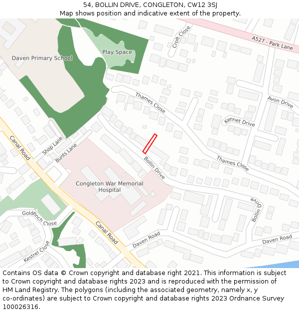 54, BOLLIN DRIVE, CONGLETON, CW12 3SJ: Location map and indicative extent of plot