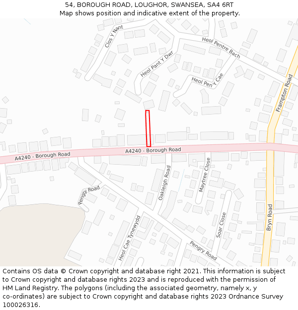 54, BOROUGH ROAD, LOUGHOR, SWANSEA, SA4 6RT: Location map and indicative extent of plot