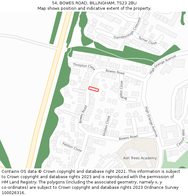 54, BOWES ROAD, BILLINGHAM, TS23 2BU: Location map and indicative extent of plot