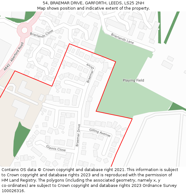 54, BRAEMAR DRIVE, GARFORTH, LEEDS, LS25 2NH: Location map and indicative extent of plot
