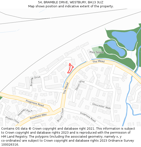 54, BRAMBLE DRIVE, WESTBURY, BA13 3UZ: Location map and indicative extent of plot