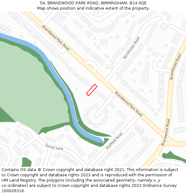 54, BRANDWOOD PARK ROAD, BIRMINGHAM, B14 6QE: Location map and indicative extent of plot