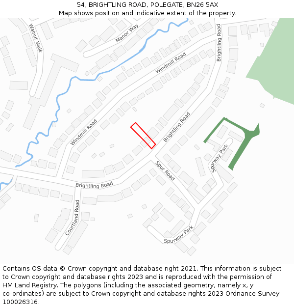 54, BRIGHTLING ROAD, POLEGATE, BN26 5AX: Location map and indicative extent of plot