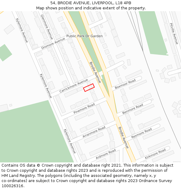 54, BRODIE AVENUE, LIVERPOOL, L18 4PB: Location map and indicative extent of plot