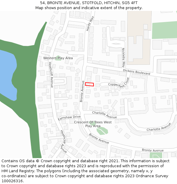 54, BRONTE AVENUE, STOTFOLD, HITCHIN, SG5 4FT: Location map and indicative extent of plot